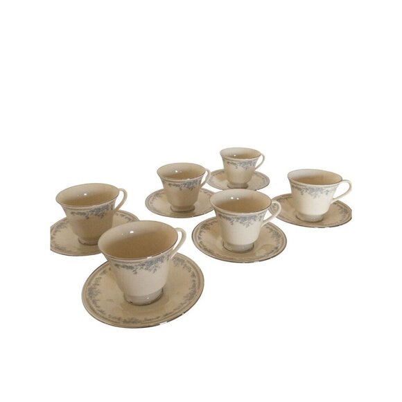 Lenox Reverie Teacup & Saucer Set With Delicate Blue Floral Design & Platinum - Picture 7 of 11